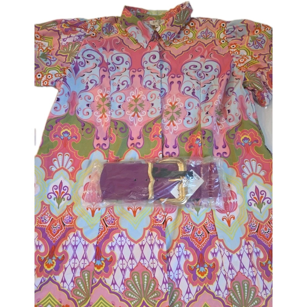 Her Destiny Retro Damask Print Puff Sleeve Mini Dress Size XL (NO BELT)
